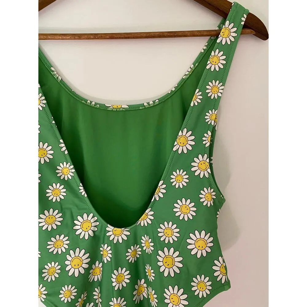 NWT Aerie Smiley Birthday Scoop Cheekiest One Piece Swimsuit Green Yellow L Swim - Image 10