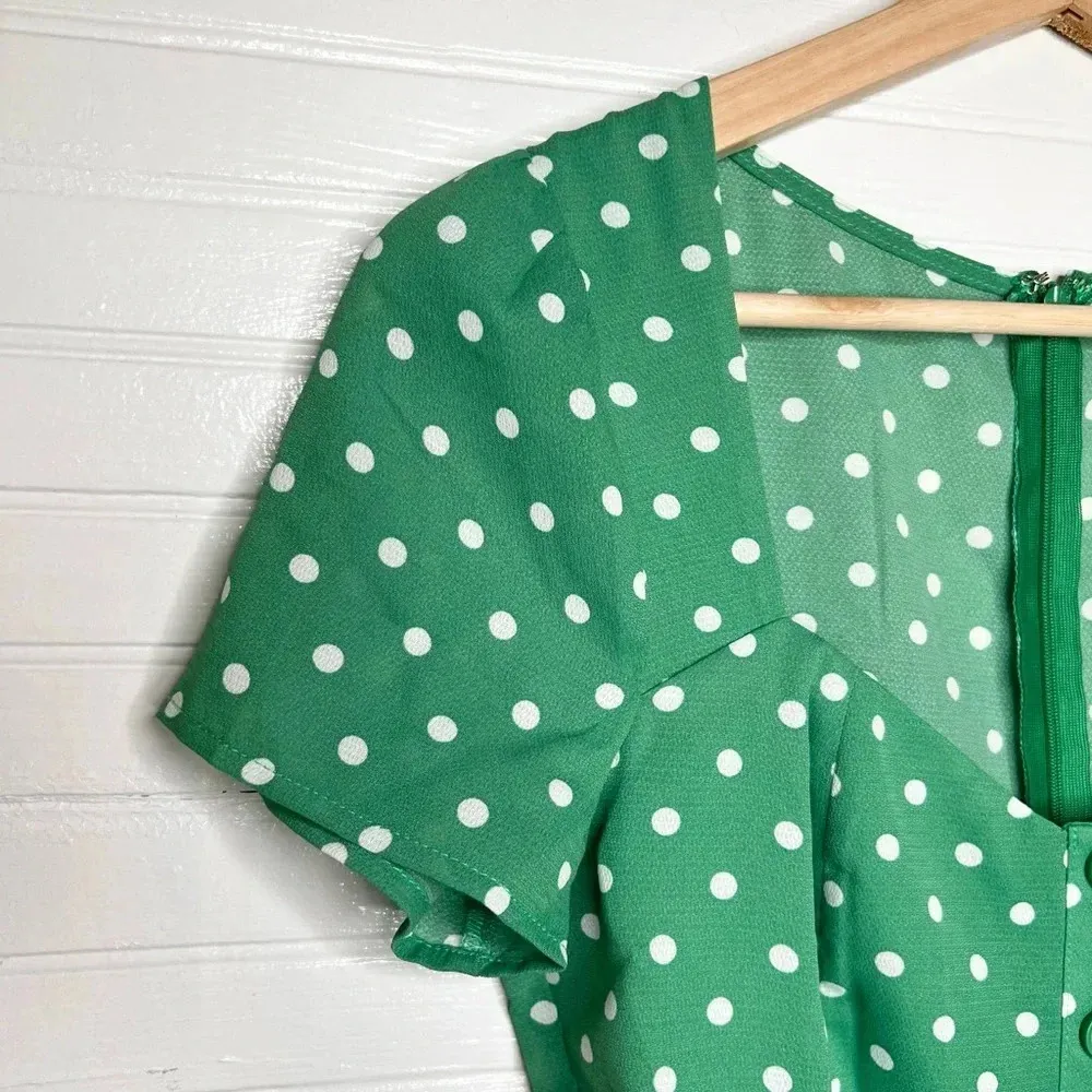 re:named Green & White Polka Dot Mini Dress Size S Short Sleeve Summer - Image 3