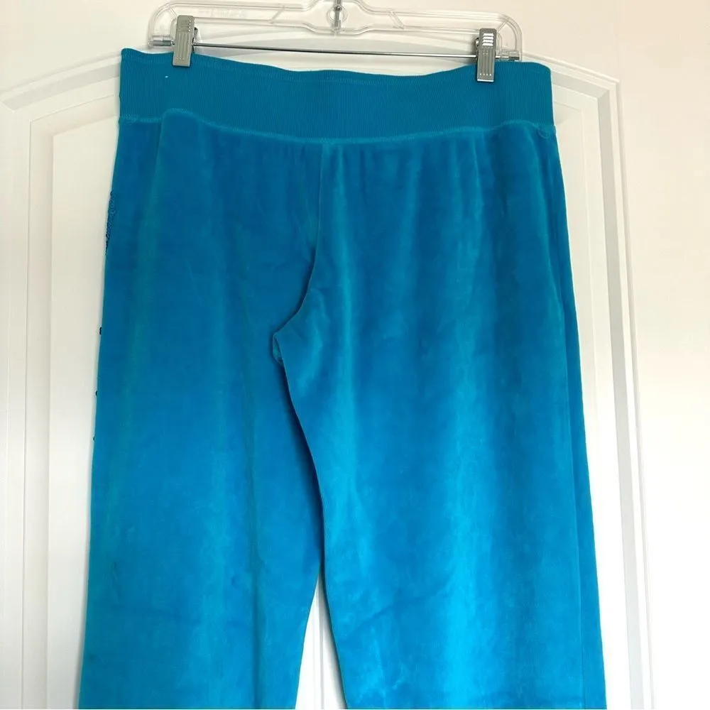 Y2K PINK VS Large Blue Velour Flare Blue Bling Track Sweatpants Plush 2000’s VTG - Image 9