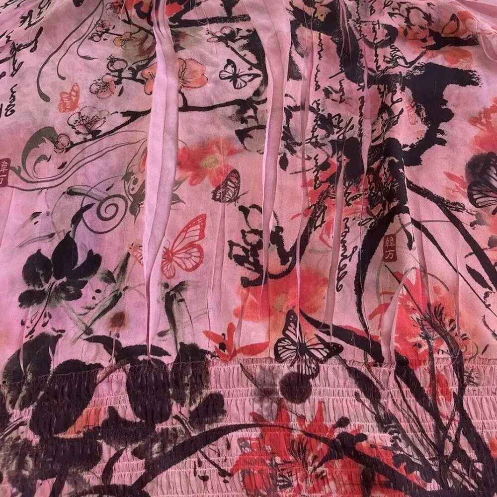 Serenade Women's Blouse Sz 18/20W Plated Button Up Chiffon Shirt Ruffle Sleeve Pink - Image 10