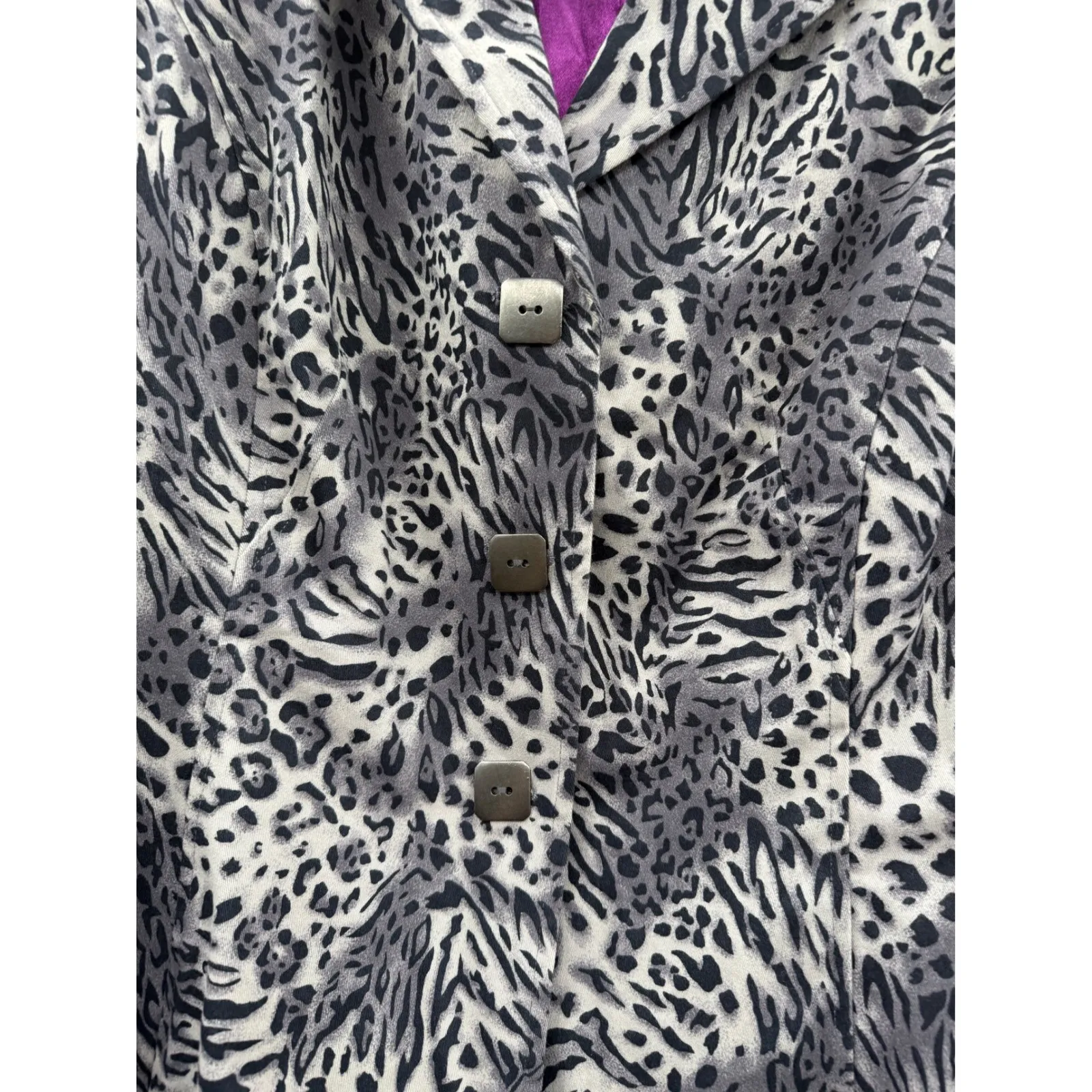 Joan Rivers Animal Print Button Jacket Size 1X Gray Purple Lined Statement - Image 6
