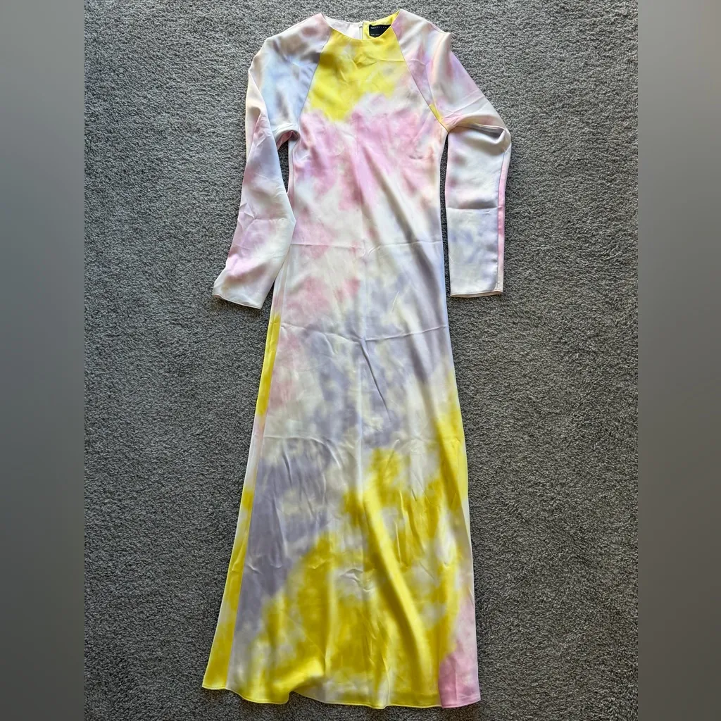 ASOS DESIGN satin biased maxi dress in marble print Yellow and Pink, size 4 - Image 2