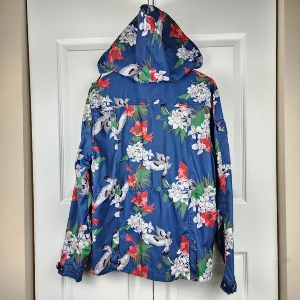 Staple Hooded Rain Jacket Coat Pigeon Brand Blue Floral Birds Print Size M Size M - Image 5