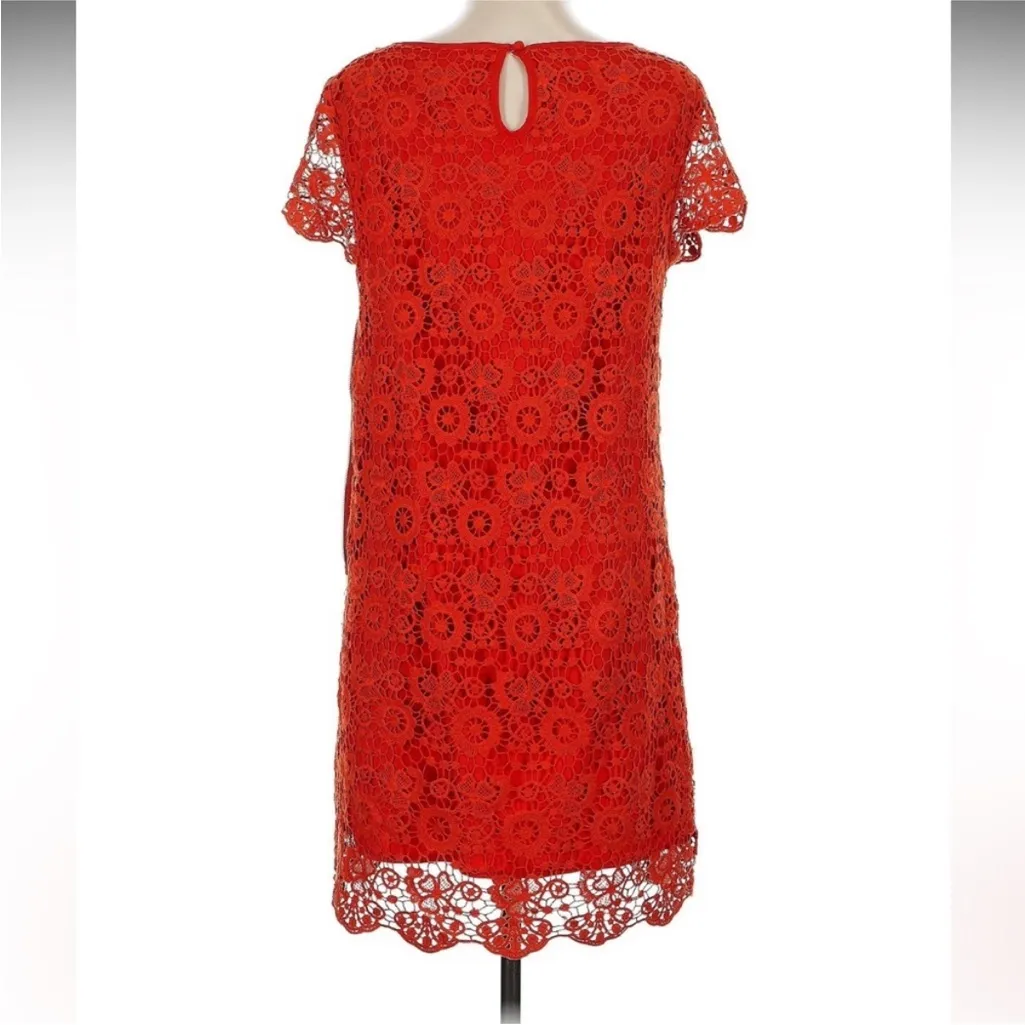 Anthropologie Red/Orange Lace Short Sleeve Dress Size 6 100% cotton lining - Image 2