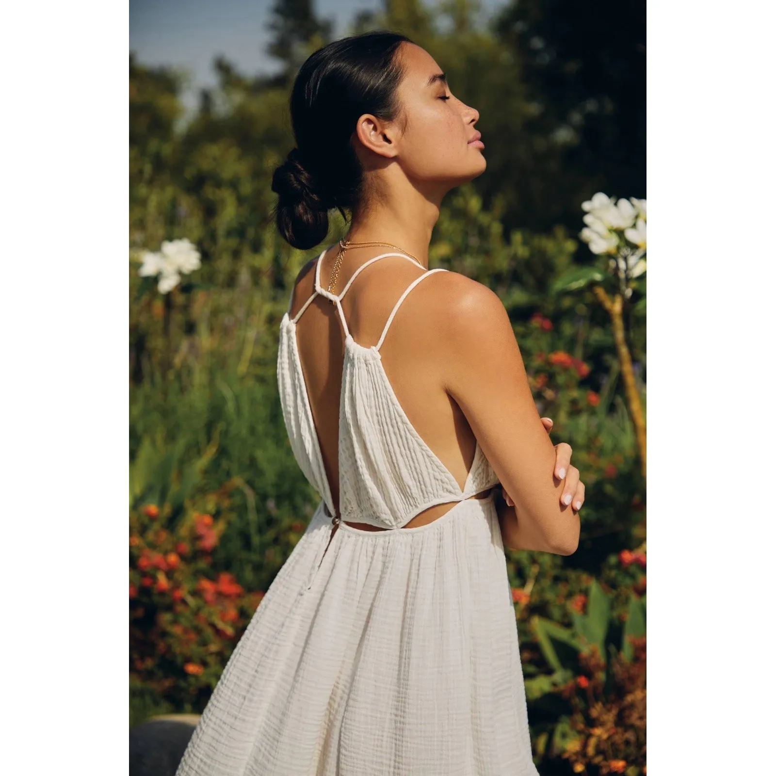 Anthropologie Gauzy Cutout Cover-Up‎ Maxi Dress Off White Size XS Petite - Image 3