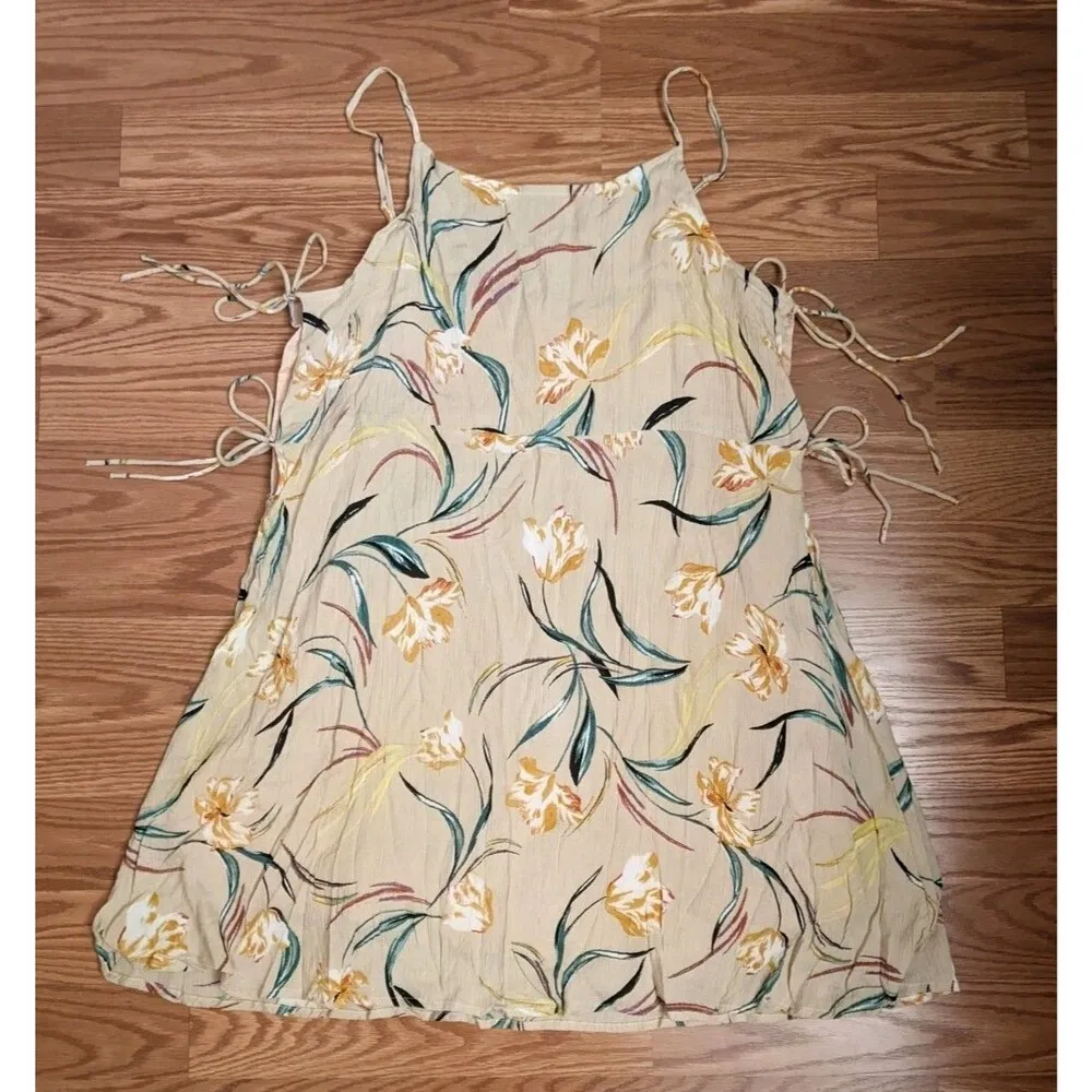 O’Neil Pink Floral Mini Dress Sz XL Pull Over Tie Sides Vacation Tropical Surf - Image 3