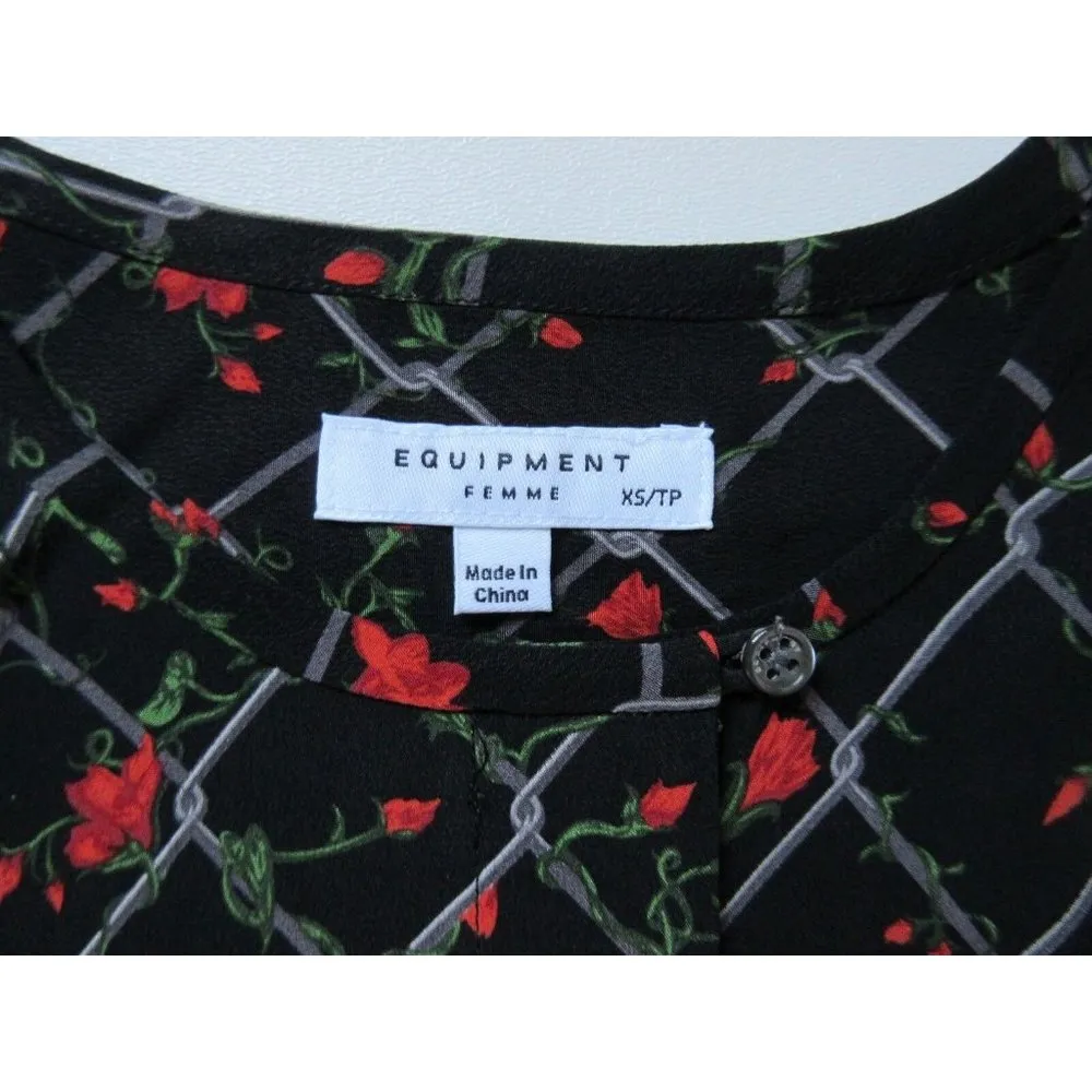 NWT Equipment Simon in Black Chain Link Floral Print Silk Button Down Shirt XS - Image 3