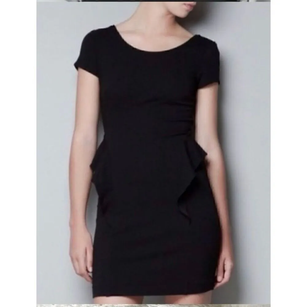 Zara Trafaluc Dress Women Small Black Stretch  Peplum Ruffle Mini Size M - Image 3