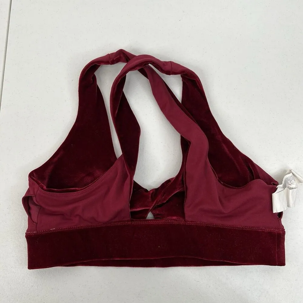 Fabletics Size S Oasis Twist Velour Sports Bra Cherry Burst Plush Pullover Red - Image 9