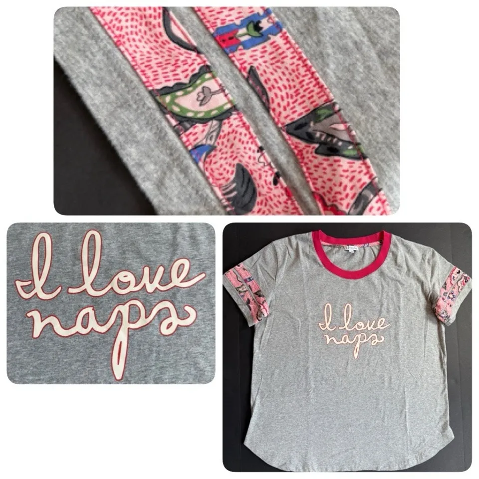 Vera Bradley Top Women L 12 14 Stitched Flower Ringer Pajama Baseball T Shirt - Image 2