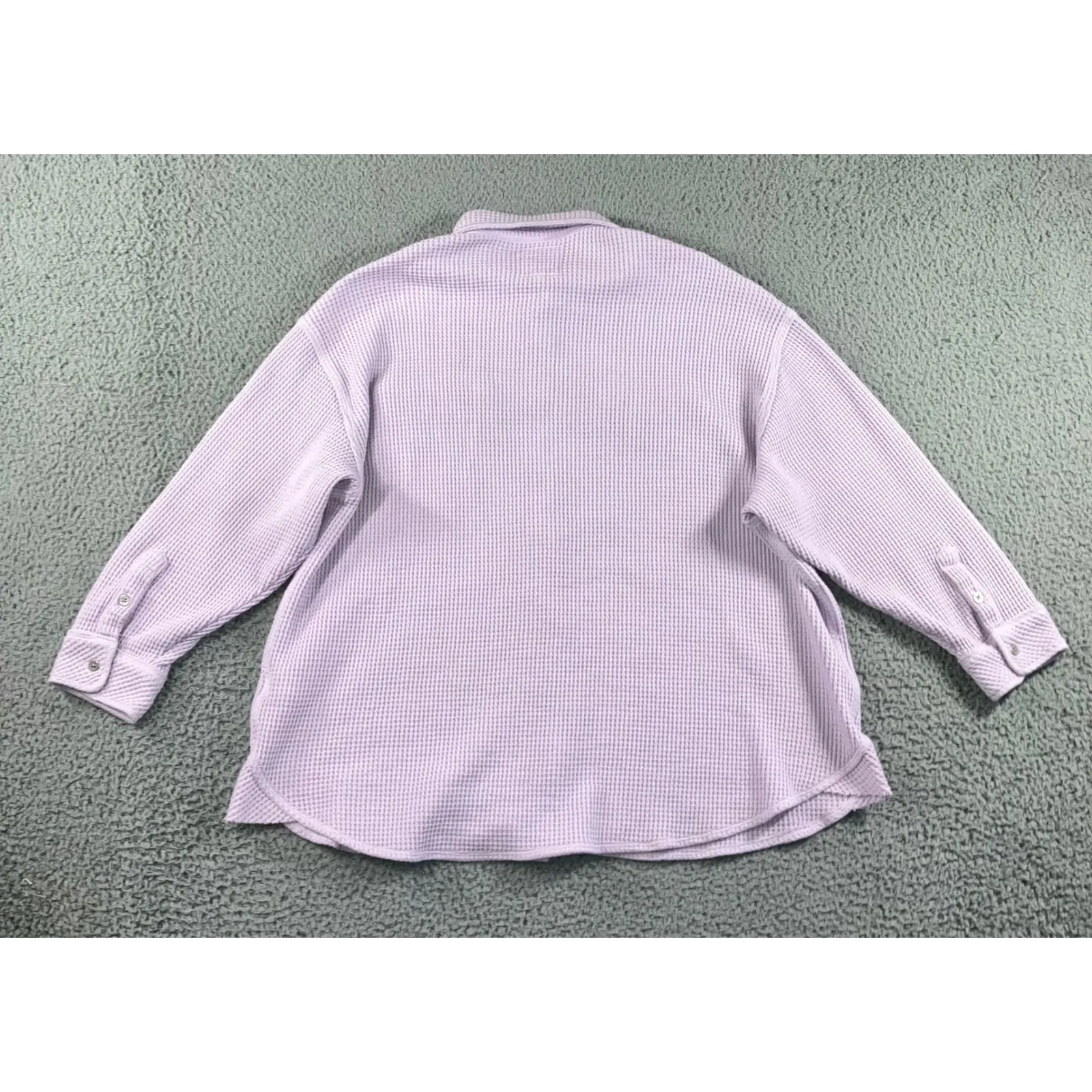 Aerie Oversized Waffle Knit Button Up Shirt Women Medium Lavender Purple Long - Image 3