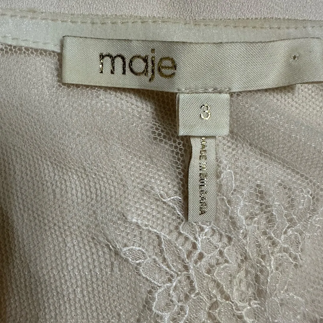 Maje Mini Dress Fit & Flare Sheer Top Cream Lace Waist Flare Skirt - Image 3