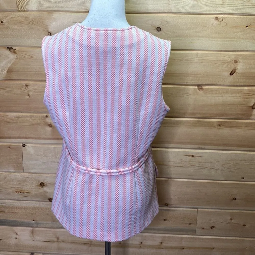 Jantzen Vintage Pink Striped Button Up Knit Golf Vest 70's Size 16 - Image 6