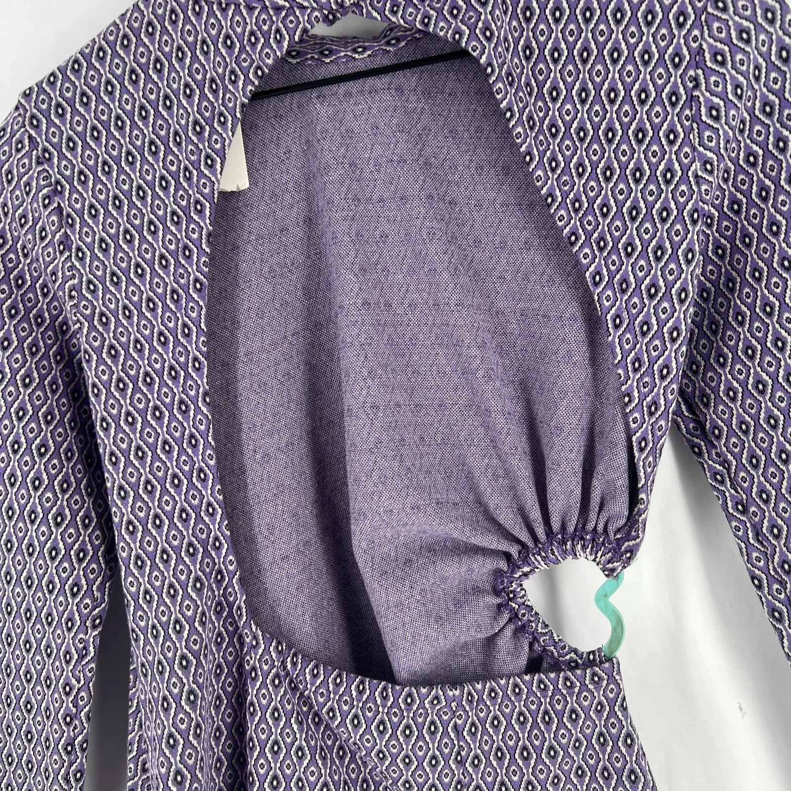 Zara Shift Dress Womens Small Purple Stretch Geometric Cutout Back Cinched Side - Image 5
