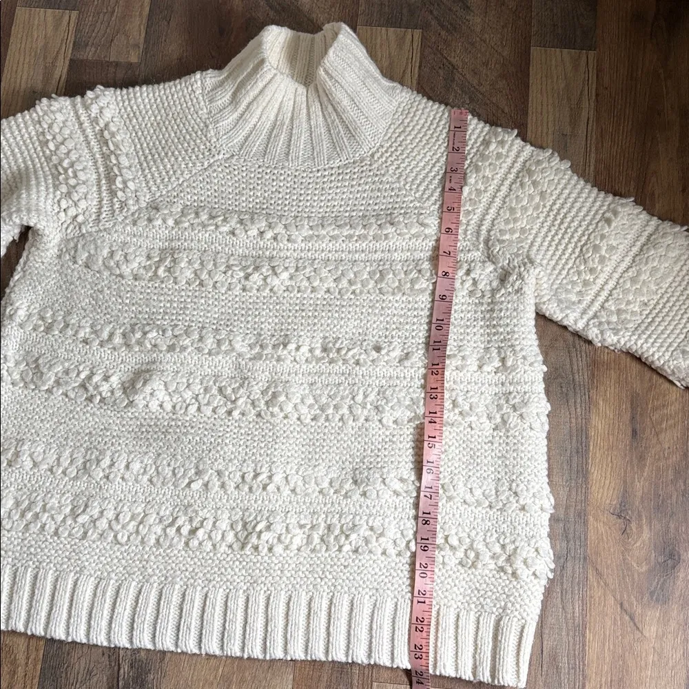 Lou & Grey Snowbird Pom Pom Sweater Cream Mockneck Chunky Alpaca Blend Size M - Image 7