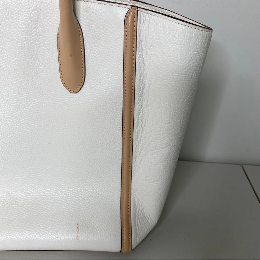 White Cream Ivory Leather Tote Never Full Bag Handbag Purse - Image 3