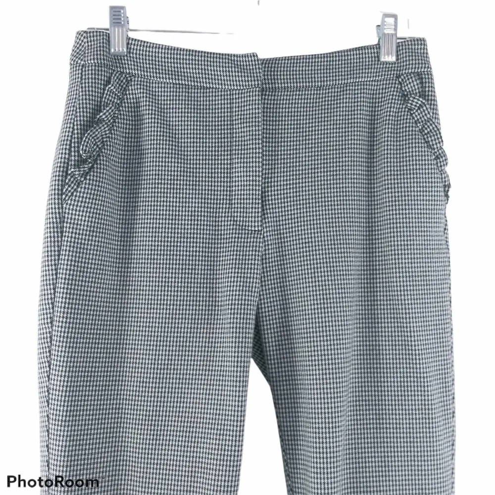 Zara Basic White Black Houndstooth Skinny Ankle Pants Ruffle Pockets - Image 3