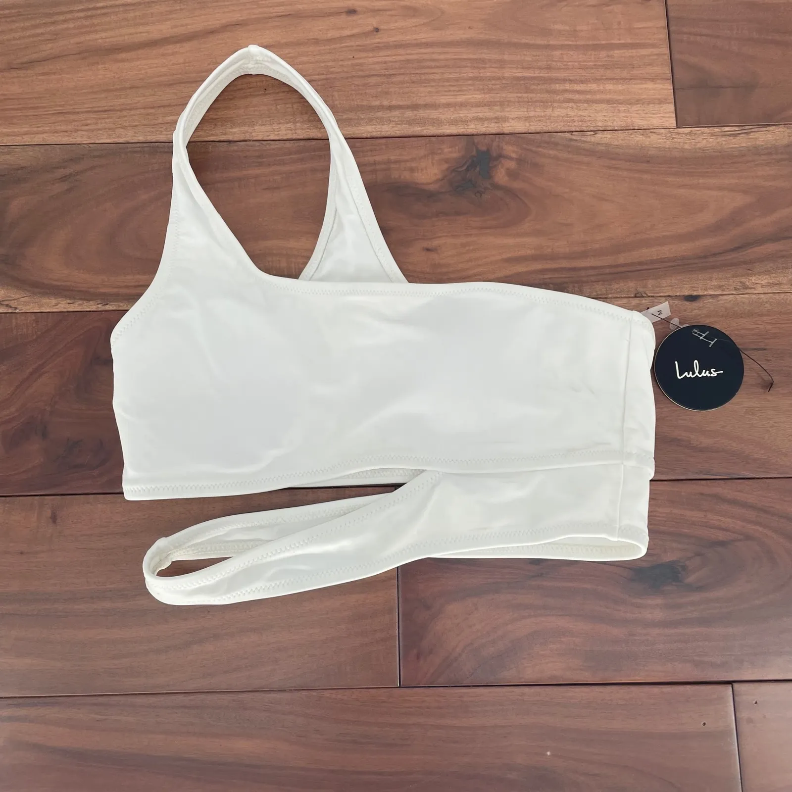 Lulus White Halter Cutout One Shoulder Bikini Swim Top M - Image 2