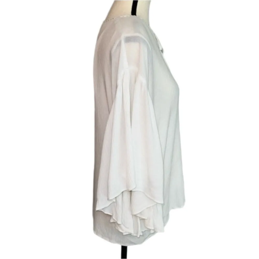 Cremieux White Crepe Boho Flowy Sleeve Hippie Layered Romantic Blouse Size S - Image 4