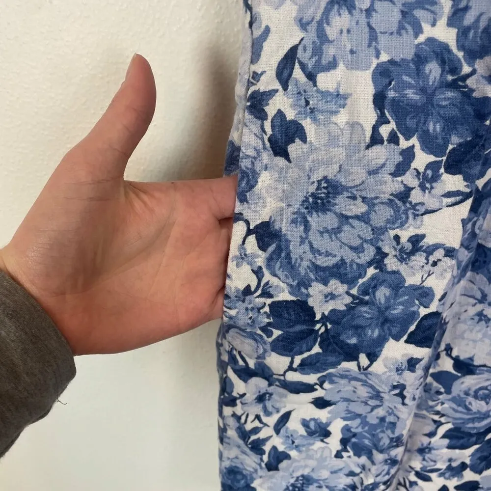 Abercrombie & Fitch Blue Floral Print Square Neck Linen/Cotton Mini Dress M Tall - Image 4