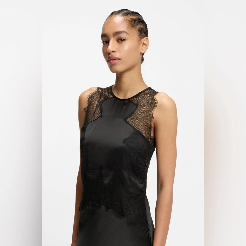 Hugo Boss SEERSUCKER-SATIN DRESS WITH LACE TRIMS - Image 3