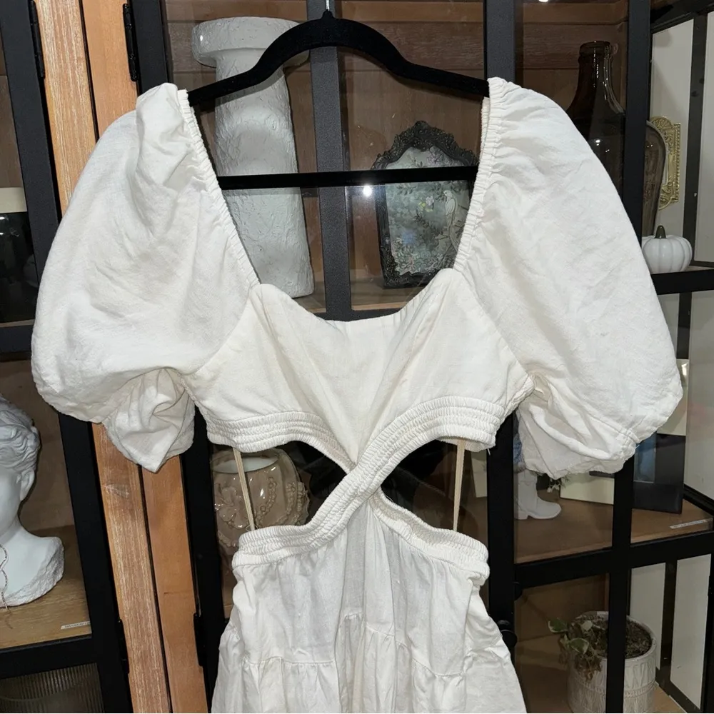 Free People Linen mini dress Cross Of Sunlight cut outs open back Summer bride - Image 7