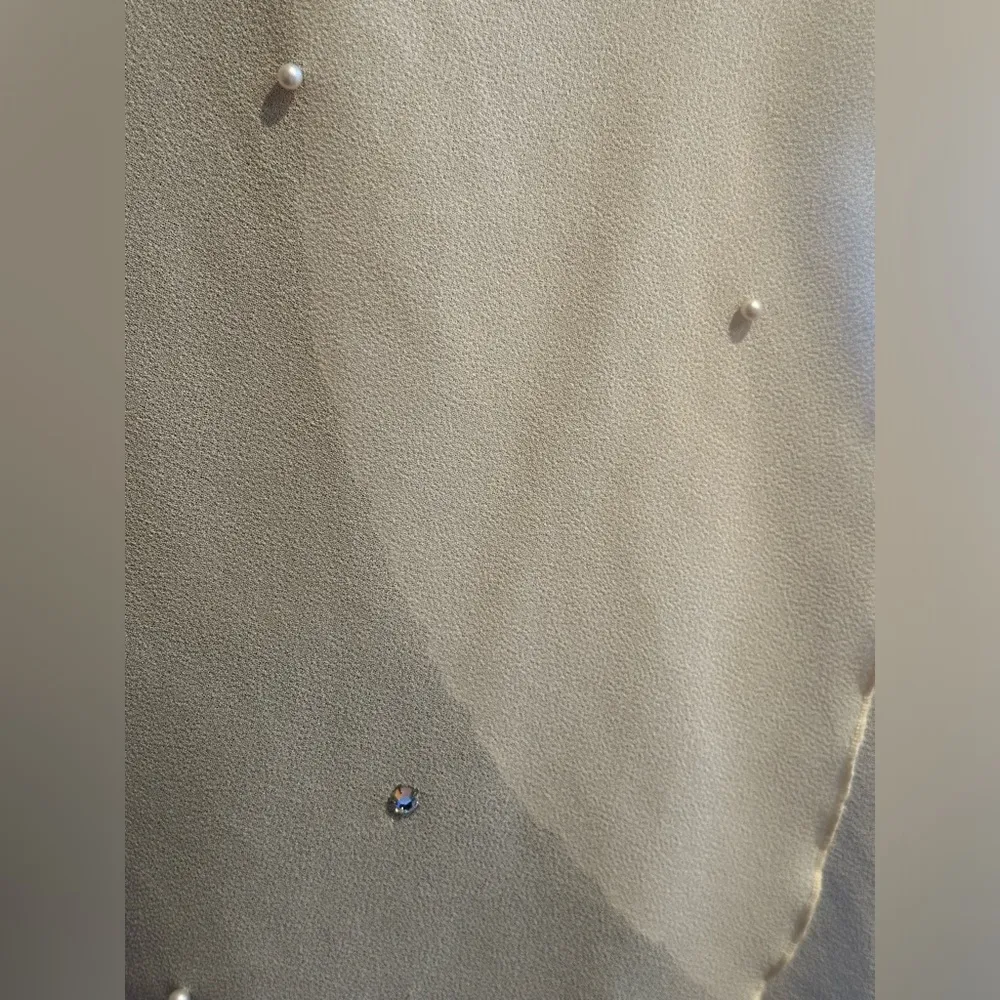 Ann Hobbs For Cattiva Cream Sheer Shoulder Pads Dimond Sequence & Pearls Sz M/L Size L - Image 8