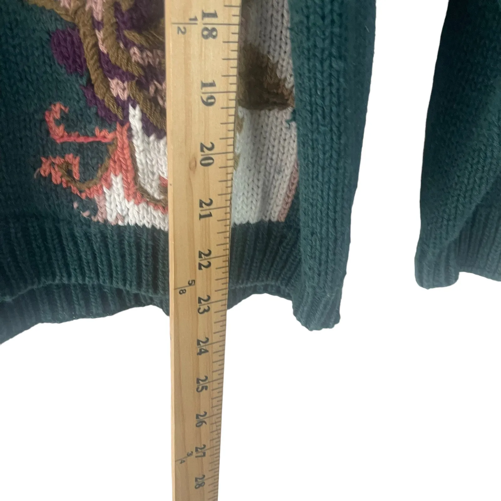 Shenanigans Vintage 90s Women's Size Medium Rose Floral‎ Crochet Green Sweater Black - Image 10