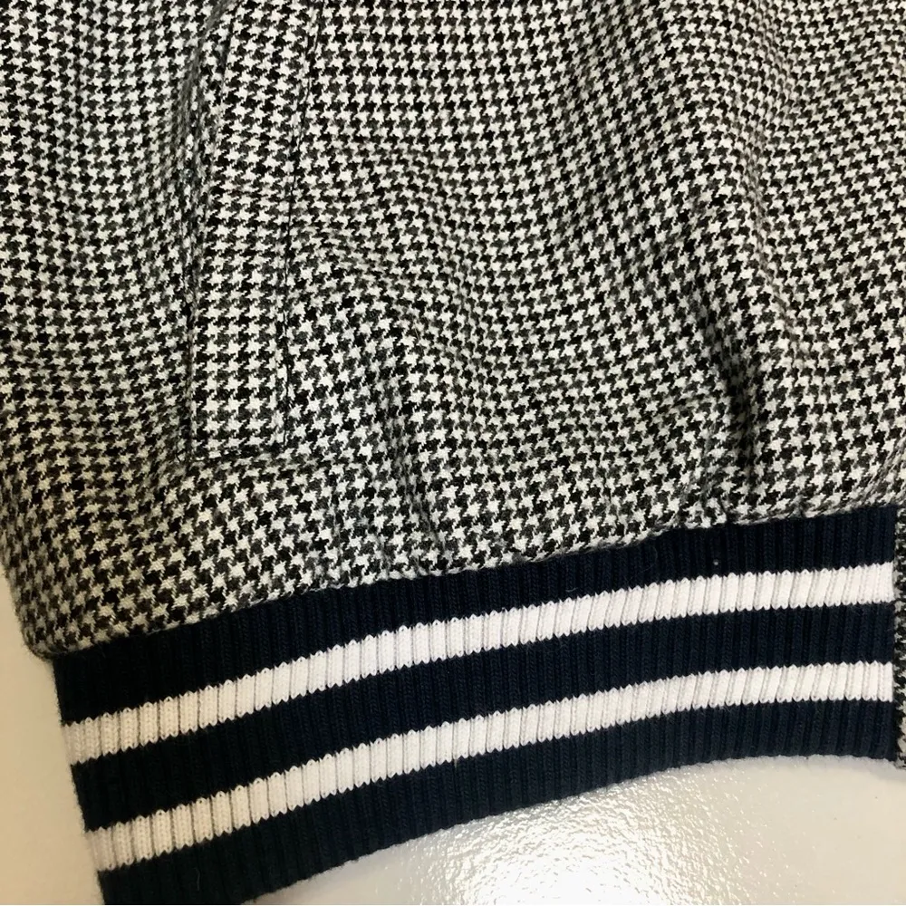 Trafaluc Houndstooth Bomber Jacket Ribbed Retro Academia Black White Moto L - Image 5