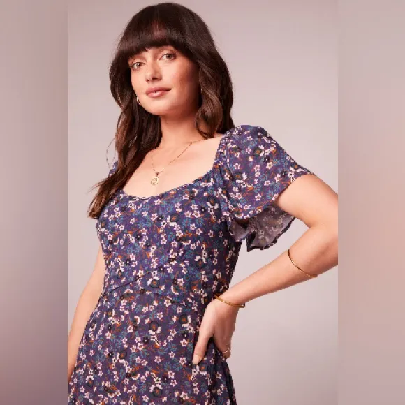 BAND OF THE FREE Purple Floral Tie Back Dress – Flutter Sleeve/Smocked Large NWT - Image 11
