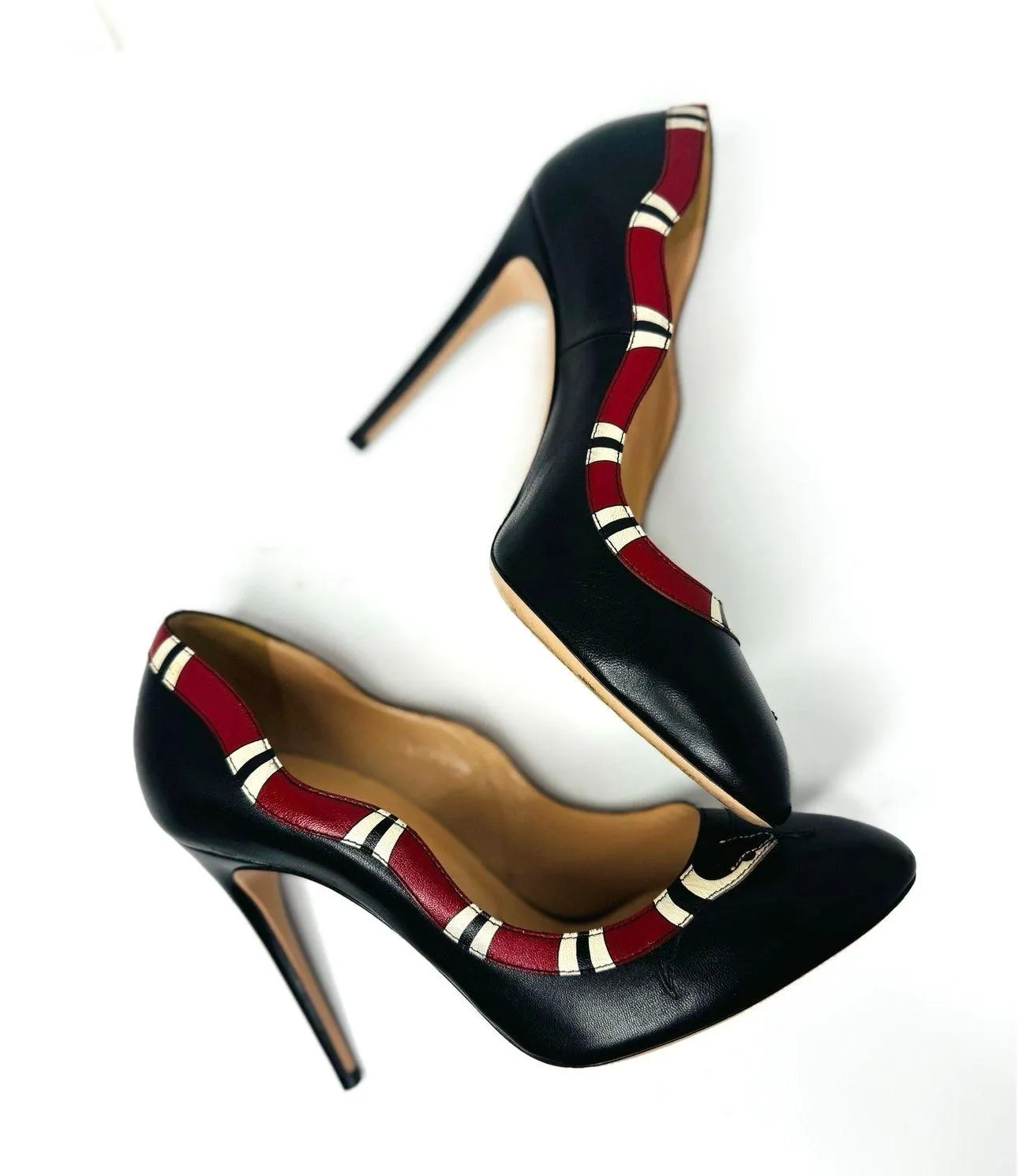 Gucci Black Red Yoko Snake High Heel Pumps Women’s Designer Shoes EU 38.5 - Image 7
