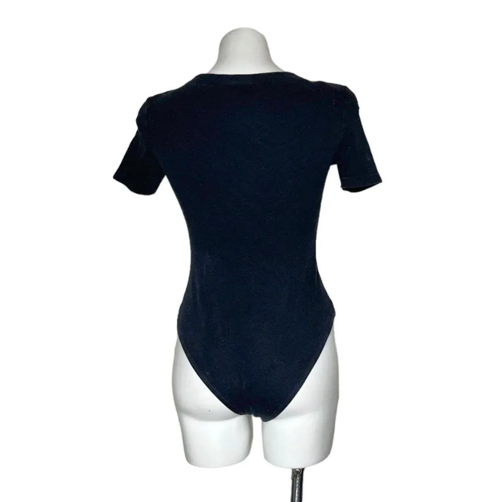 OLEG CASSINI Black Bodysuit Bead Embellished Neckline Size Small VINTAGE - Image 2