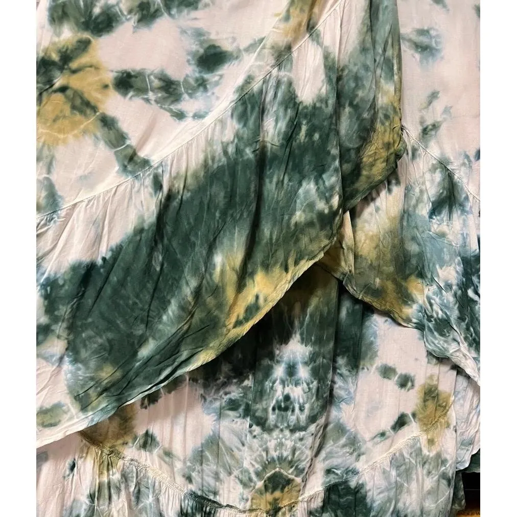 YOUNG FABULOUS & BROKE Women XS Green Tie-Dye Asymmetrical HiLow Maxi Skirt Boho - Image 7