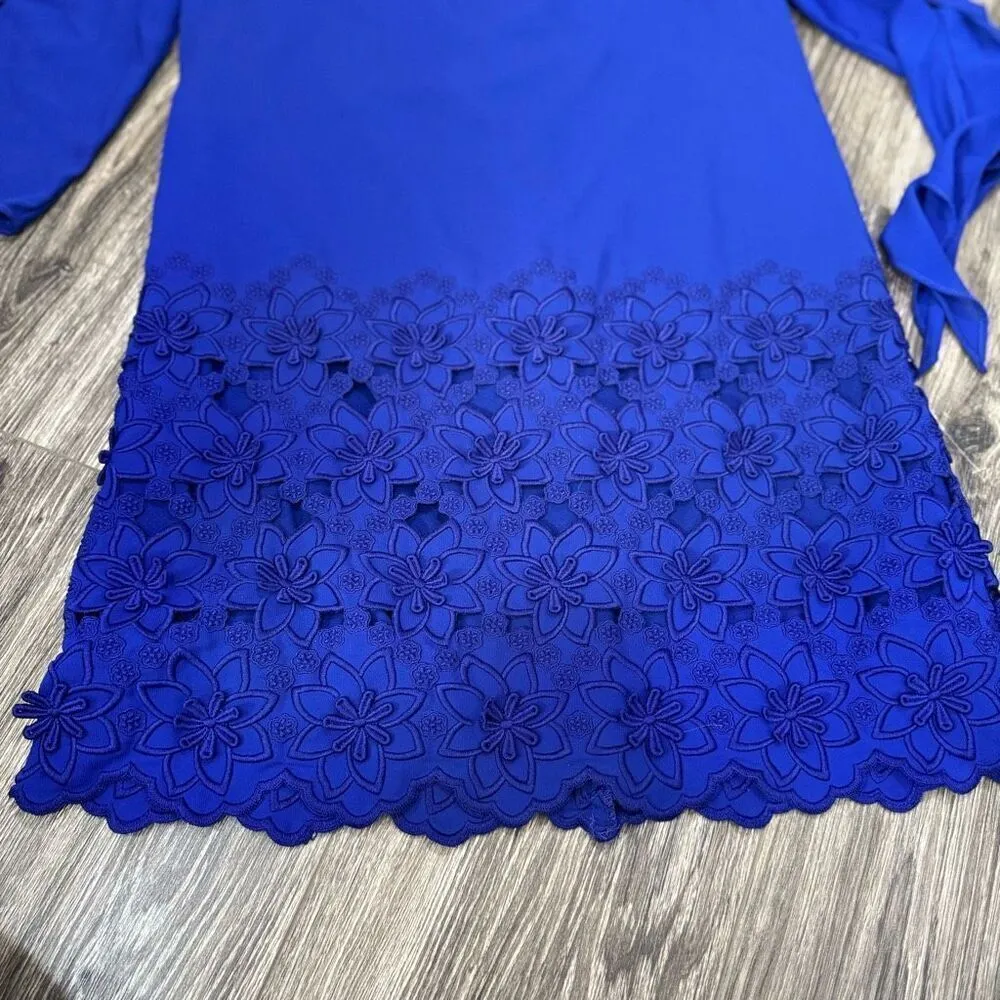 Tahari Royal Blue Long Tie Sleeve Floral Dress - Image 2