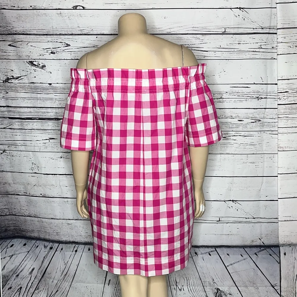 Collyn Raye Size XL Pink & White Gingham Plaid Off the Shoulder Dress w/ Pockets - Image 3