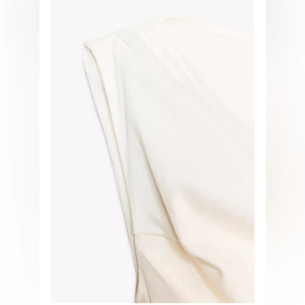 Zara NWT white mini dress asymmetrical draped off shoulder ruched dress - Image 9