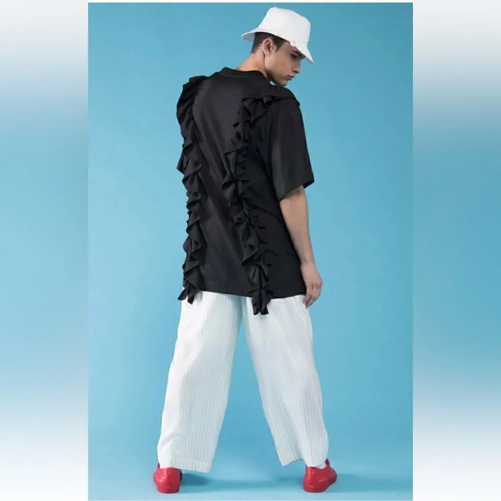J KOO Black Ruffle Elongated Tee T - Image 6