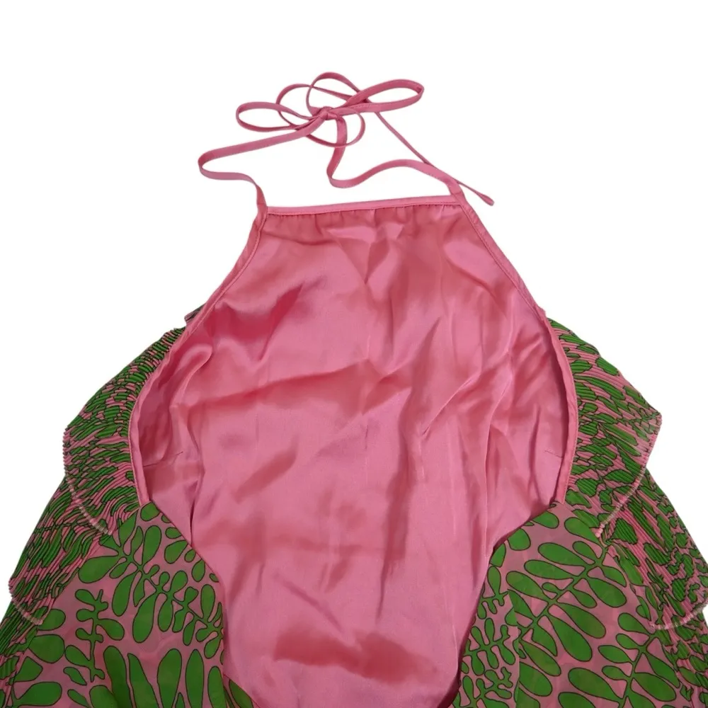 Trina Turk Womens Large Petal Print Plissé Ruffle Halter Top in Pink Dawn NEW - Image 5