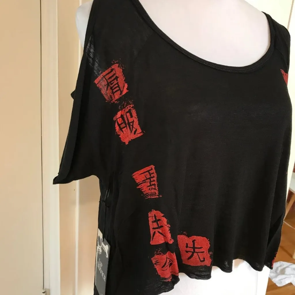 Lip Service Fashion Victim Punk Goth Japanese Anime Black Red Kanji Top S - Image 7