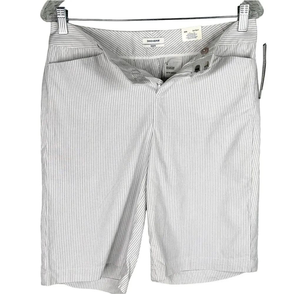 Dockers Womens Shorts 4 Ideal Fit Mid Rise Metro Bermuda Stripes New - Image 5