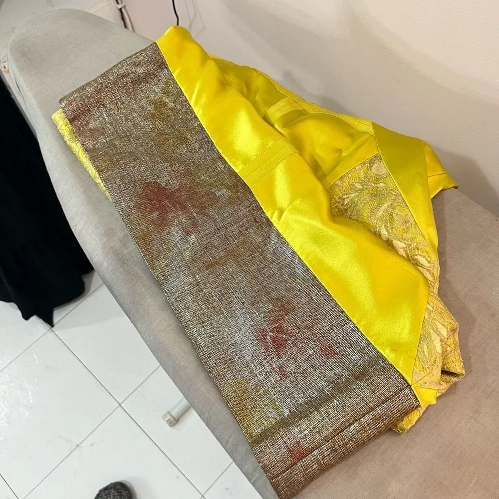 Nicole Miller collection yellow silk satin lace accent strapless cocktail dress - Image 9