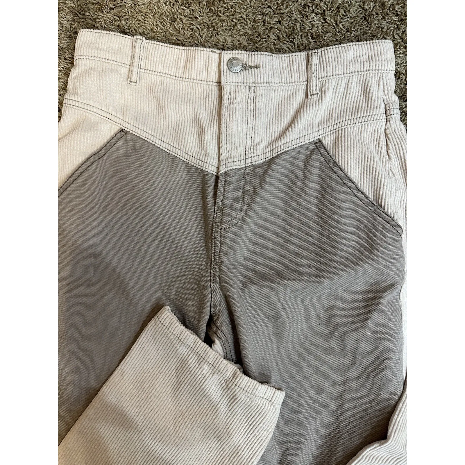 Urban Outfitters BDG Diana Colorblock Corduroy Yoke‎ Patch Carpenter Pants Sz 26 - Image 3