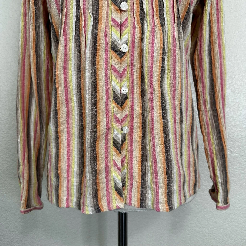 Pendleton Linen Blend Colorful Striped Button Down Long Sleeves Shirt, Sz Small - Image 4