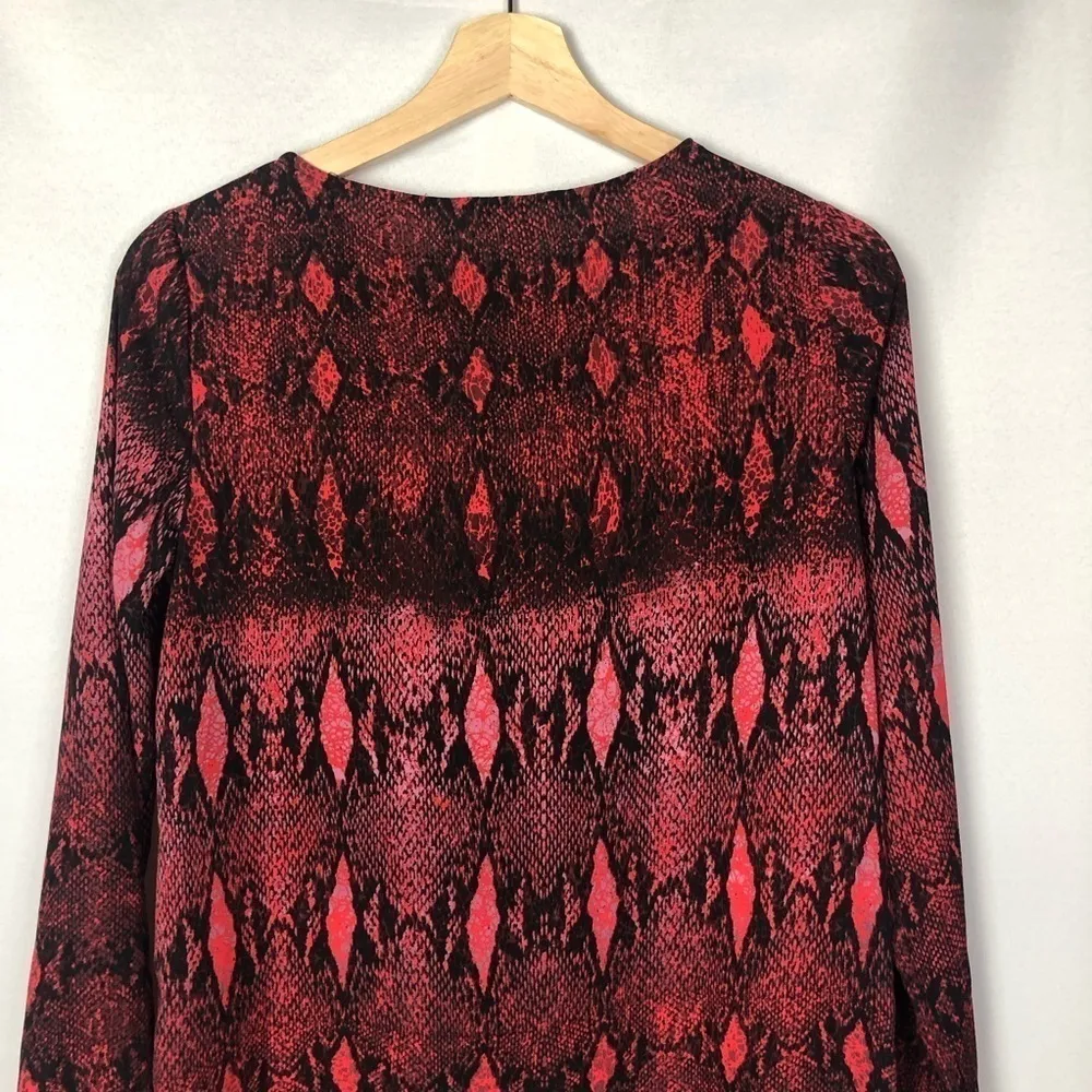 BB Dakota Red & Black Ikat Snake Print Long Sleeve Shift Dress XS - Image 7