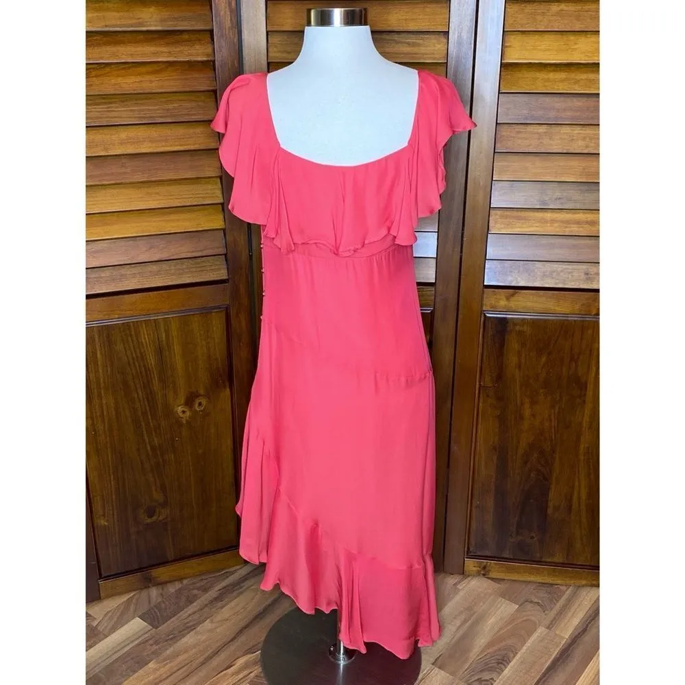 Nicole Miller Collection Silk Flutter Sleeve Coral Dress - Image 11