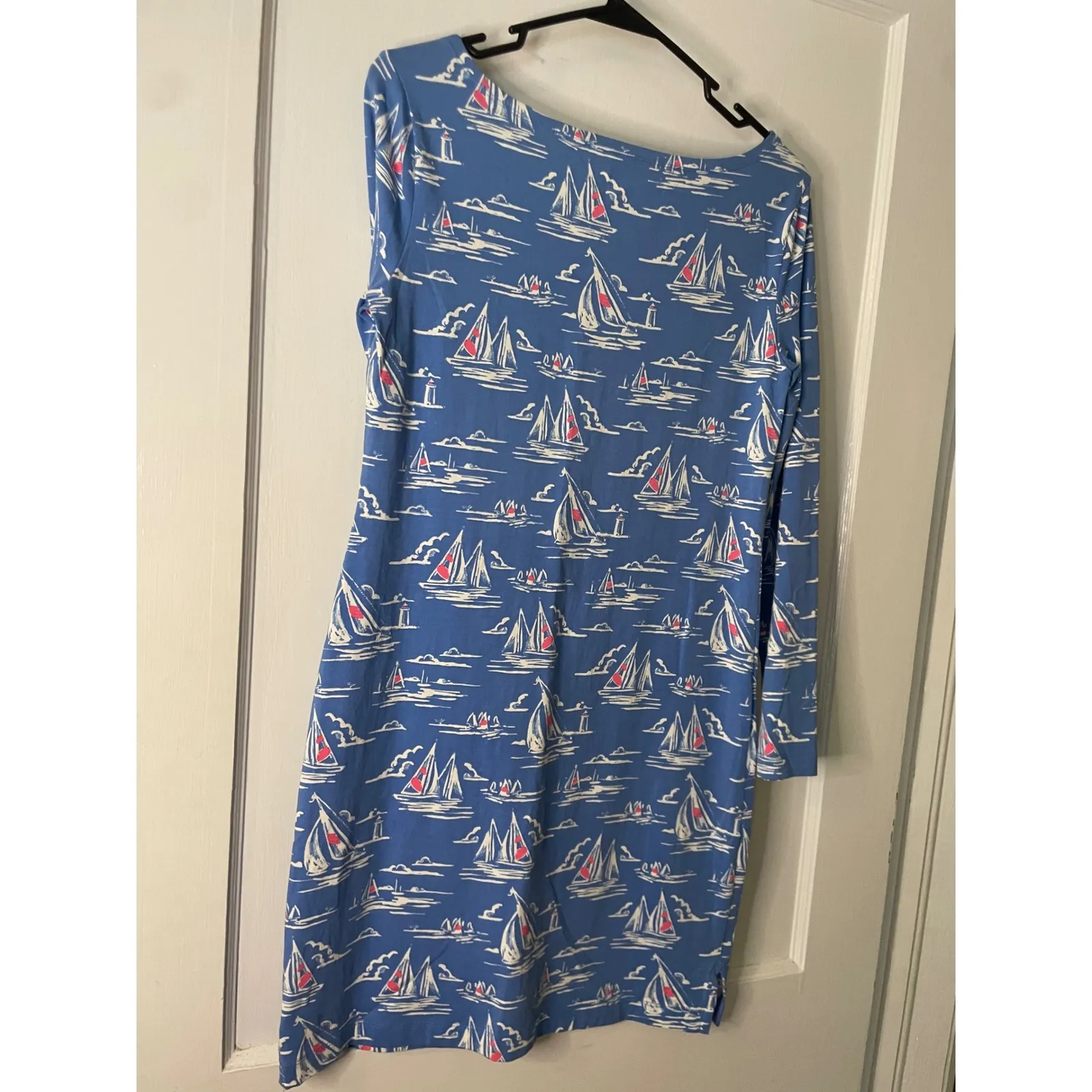 Vineyard Vines Women's Blue Sailboat Print Long Sleeve‎ Boat Neck Dress small - Image 2