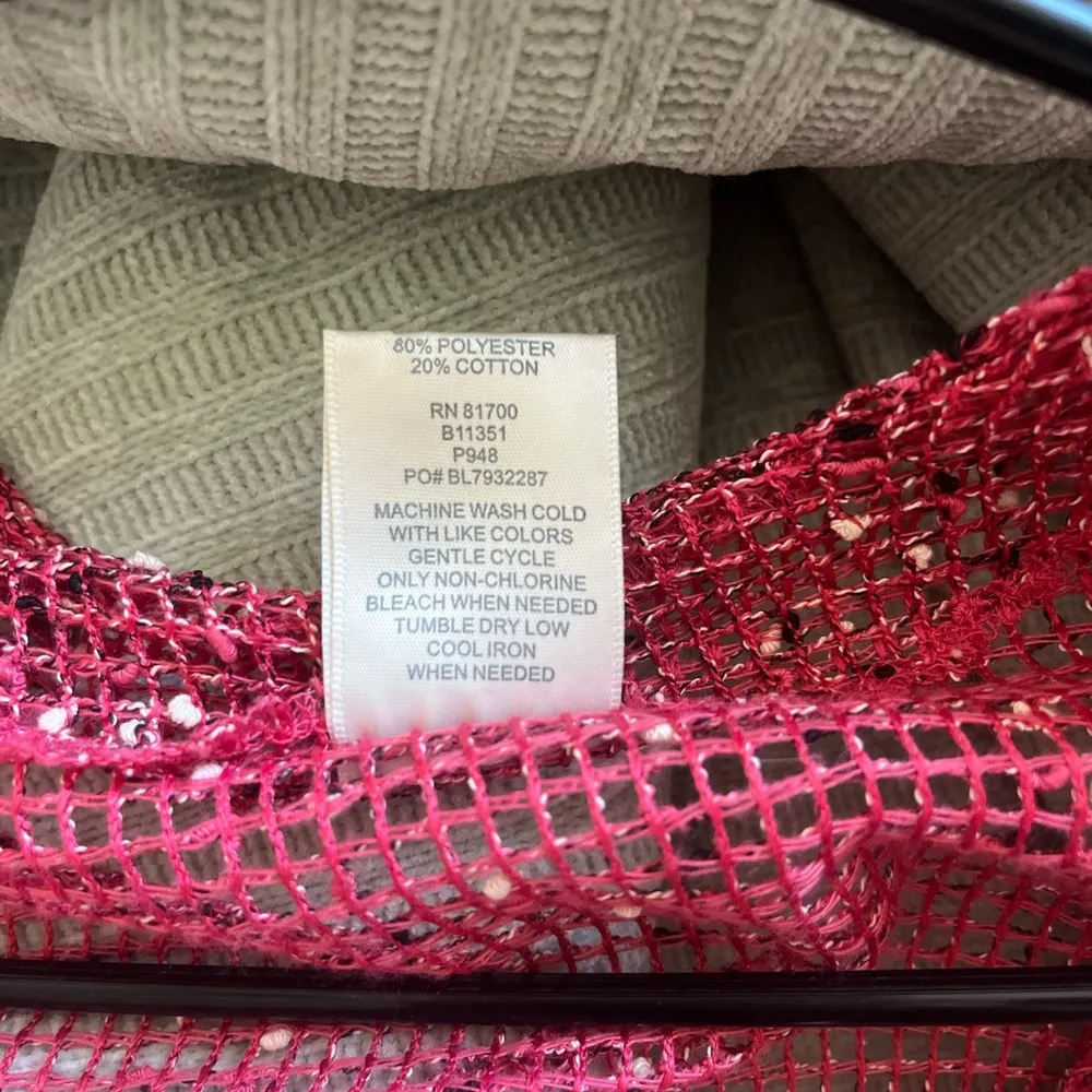 Blair Women’s Open Knit Mesh Red Over Shirt Top Boho Arsty Button Large Coverup - Image 5