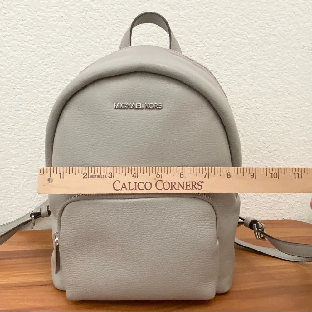 MICHAEL  “Erin” Pearl Gray Pebbled Leather Medium Backpack - Image 4