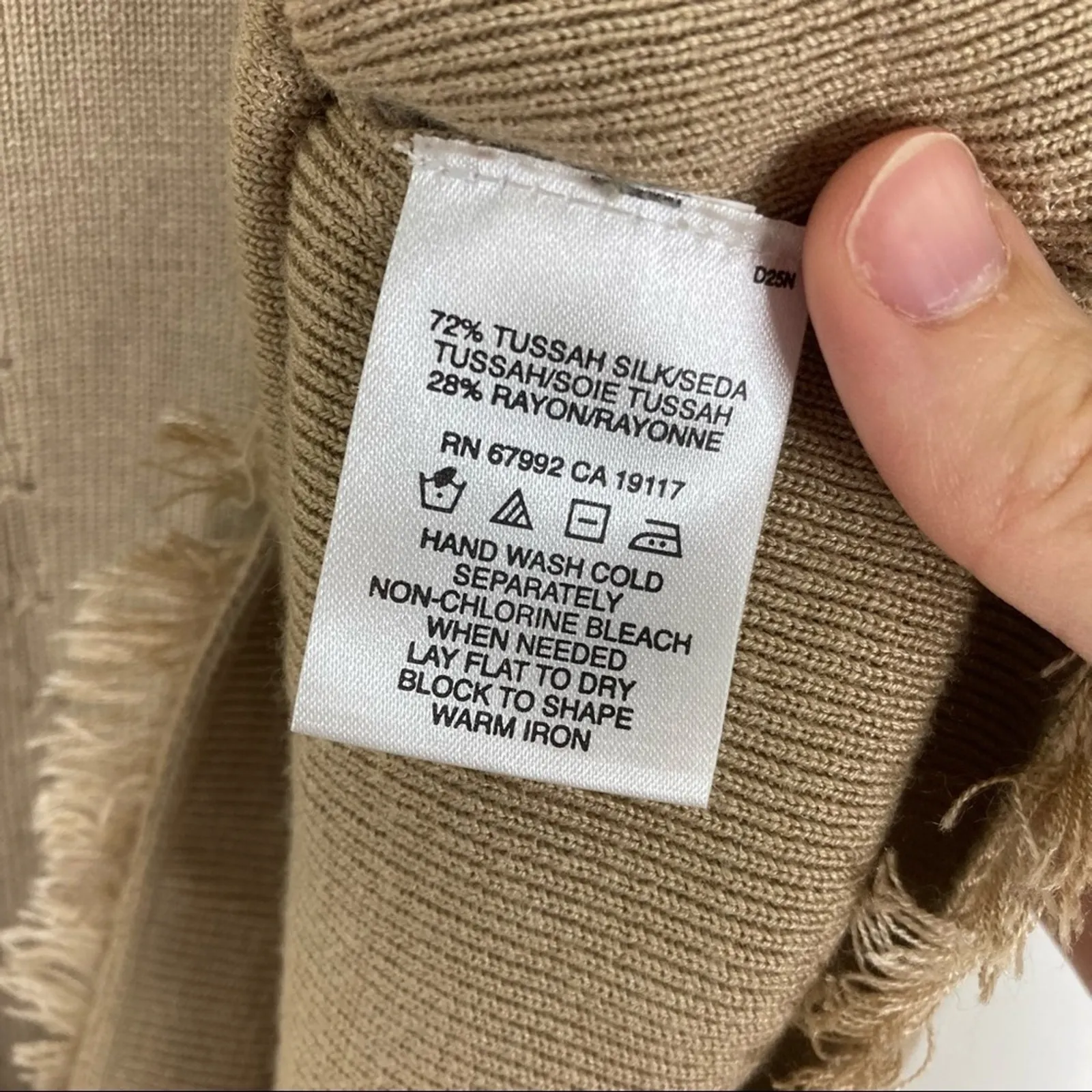 Sigrid Olsen | Y2K Tussa Silk Blend Top Tan Raw Hem Ribbed Knit Womens Small - Image 5