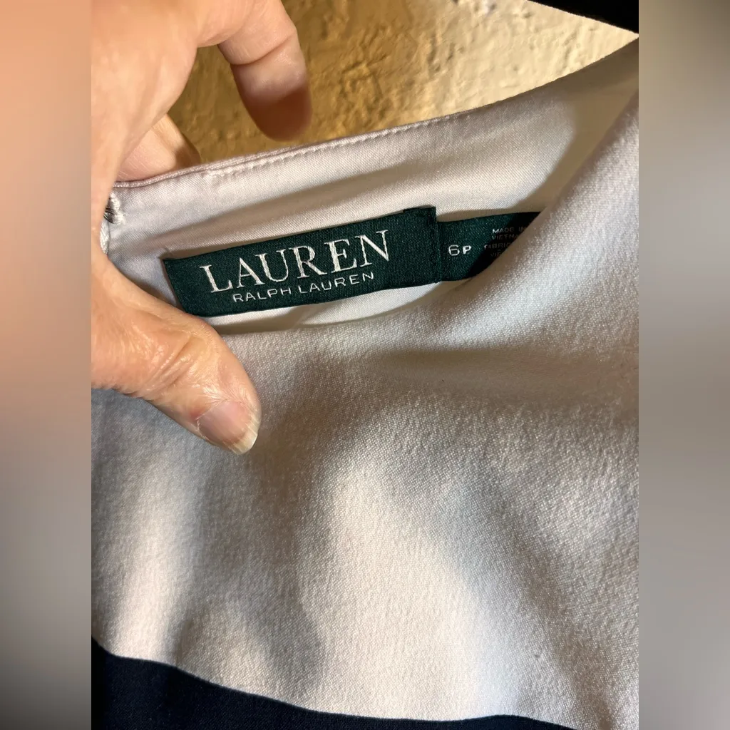 Ralph Lauren 6P Navy and Cream Striped Midi Dress petite classic sheath workwear - Image 3